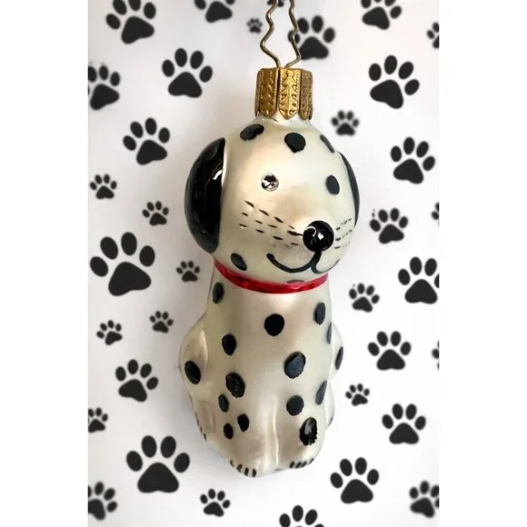 Whitehurst Dog Ornament Dalmation Glass Black White Red Collar 3.5" - Picture 1 of 6